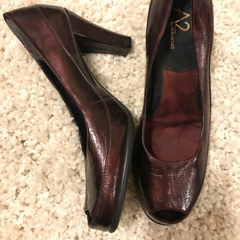 Dark Red peep-toe heels sz8